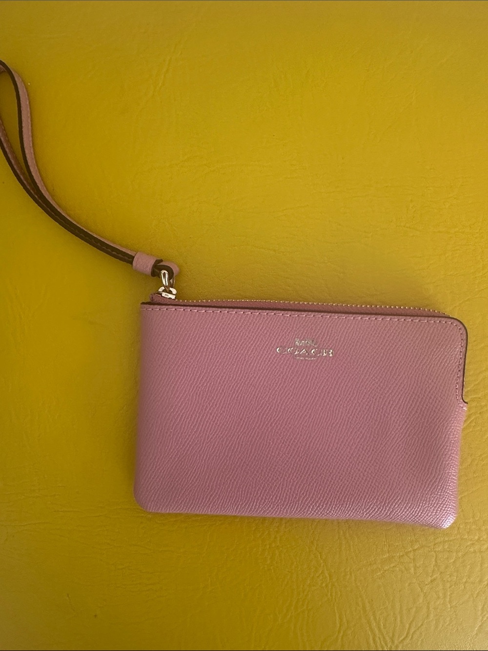 Coach Pink Leather Wristlet with Brown Strap